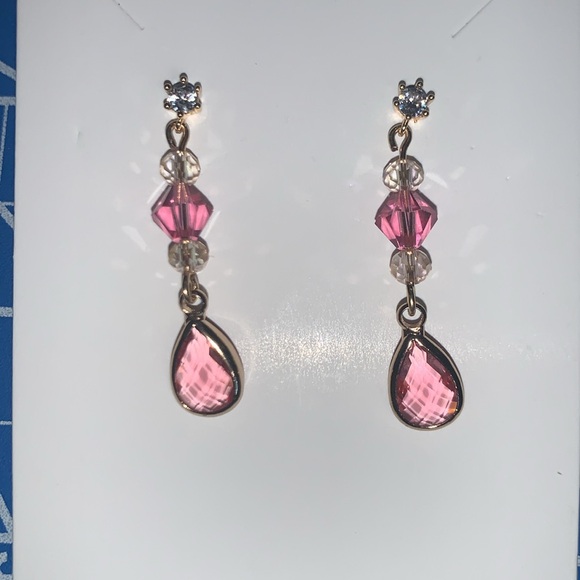 Handmade Drop dangle light Pink Sheer Sparkling Czech Crystal Pierced Earrings - Picture 8 of 15